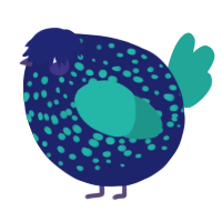 A navy and turquoise chicken with a speckle pattern