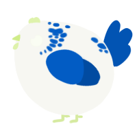 A white and ultramarine chicken with a neck-speckle pattern