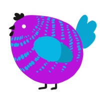A amethyst and cerulean chicken with a bar pattern
