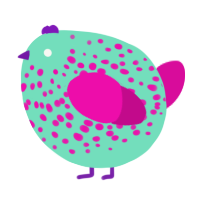 A mint and fuchsia chicken with a speckle pattern