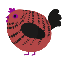 A red and sable chicken with a bar pattern