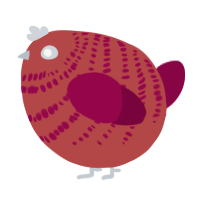 A red and maroon chicken with a bar pattern