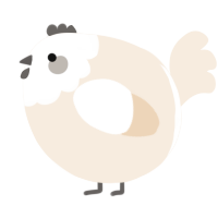 A cream chicken with a head pattern