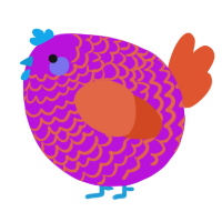 A amethyst and vermilion chicken with a lace pattern