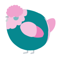 A teal and pink chicken with a head pattern