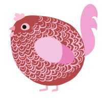 A red and pink chicken with a double-lace pattern