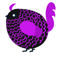 A black and amethyst chicken with a lace pattern