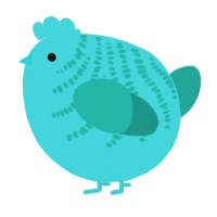 A aqua and turquoise chicken with a half-bar pattern