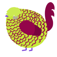 A lime and maroon chicken with a lace pattern