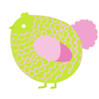 A lime and pink chicken with a lace pattern