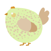 A apple and beige chicken with a speckle pattern