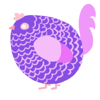 A blurple and lavender chicken with a lace pattern