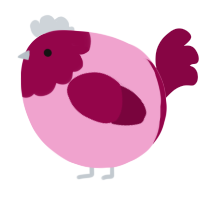 A pink and maroon chicken with a head pattern