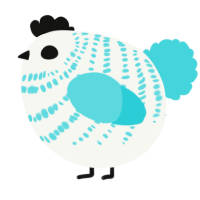 A white and aqua chicken with a bar pattern