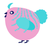 A pink and aqua chicken with a half-bar pattern