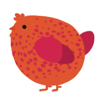 A vermilion and crimson chicken with a speckle pattern