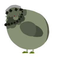 A vermilion and bark chicken with a head pattern