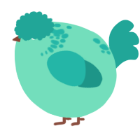 A mint and turquoise chicken with a neck-speckle pattern