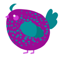 A plum and teal chicken with a speckle pattern