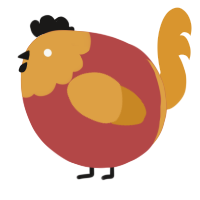 A red and orange chicken with a head pattern