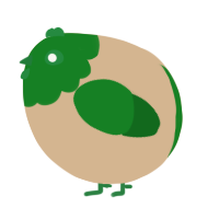 A beige and leaf chicken with a head pattern