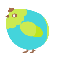 A aqua and lime chicken with a head pattern