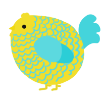 A yellow and aqua chicken with a lace pattern