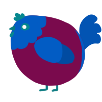 A wine and ultramarine chicken with a head pattern