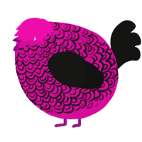 A fuchsia and black chicken with a double-lace pattern