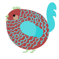 A red and aqua chicken with a lace pattern