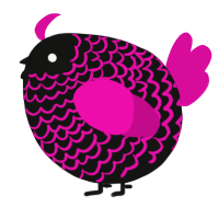 A black and fuchsia chicken with a lace pattern