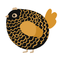 A black and orange chicken with a lace pattern