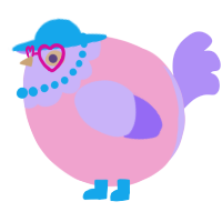 A pink and lilac chicken with a head pattern