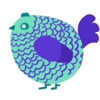 A mint and indigo chicken with a lace pattern