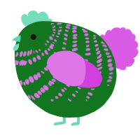 A leaf and orchid chicken with a bar pattern