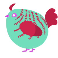 A mint and crimson chicken with a half-bar pattern