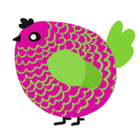 A fuchsia and grass chicken with a lace pattern