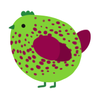 A grass and maroon chicken with a speckle pattern