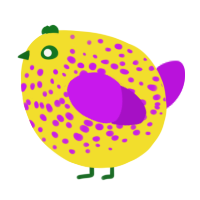 A yellow and amethyst chicken with a speckle pattern