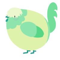 A apple and spring chicken with a head pattern