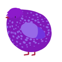 A violet and blurple chicken with a speckle pattern