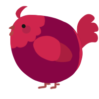 A maroon and crimson chicken with a head pattern