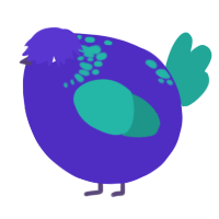 A indigo and turquoise chicken with a neck-speckle pattern
