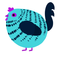 A aqua and tumblr chicken with a bar pattern