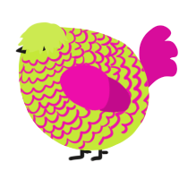 A lime and fuchsia chicken with a lace pattern