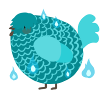 A teal and aqua chicken with a lace pattern