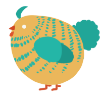 A honey and turquoise chicken with a bar pattern