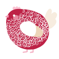 A crimson and cream chicken with a double-lace pattern