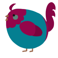 A sea and maroon chicken with a head pattern