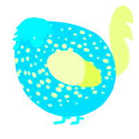 A cerulean and apple chicken with a speckle pattern
